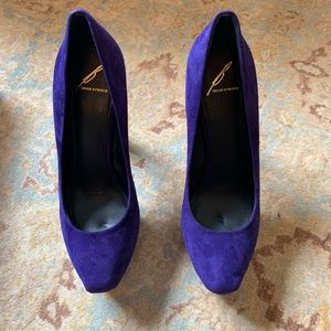 Brian Atwood Purple Suede Platform Pumps, 8.5